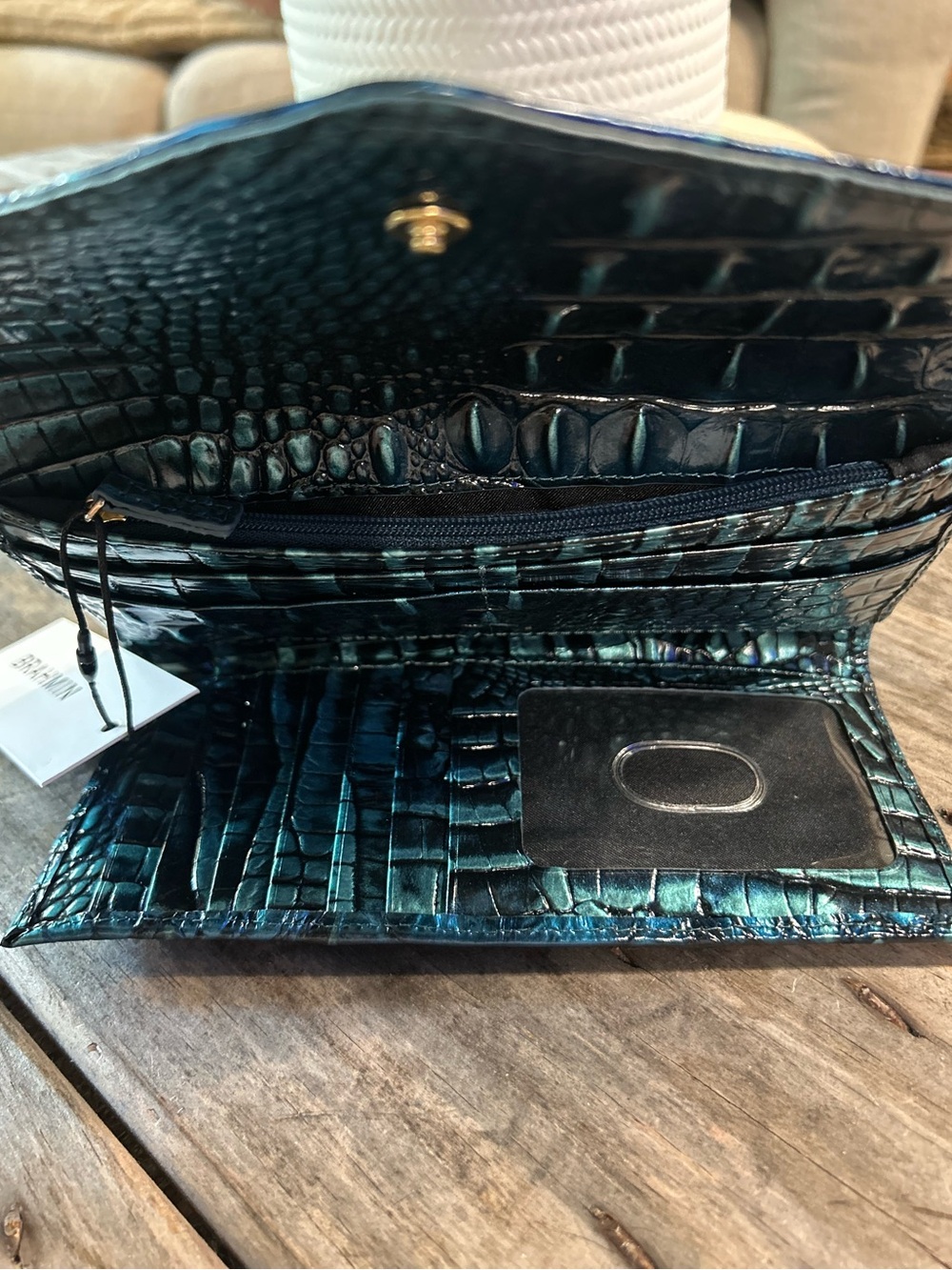 Brahmin Blue/Teal Croc-Embossed Leather Wallet - Picture 5 of 11